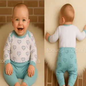 Alternative view of Conjunto Body manga Longa + Calça de bebe menino tematico.