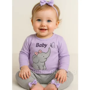 Conjunto Doroti Elefantinha Delicado e Confortável – Manga Longa para Bebê Menina