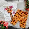 Conjunto de bebê menina girafinha temático para bebê menina 3 a 6 meses calor verão blogueirinha