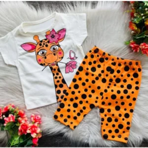 Conjunto de bebê menina girafinha temático para bebê menina 3 a 6 meses calor verão blogueirinha