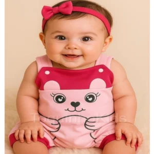 Jardineira de bebe menina + laço de cabelo bebe blogueirinha