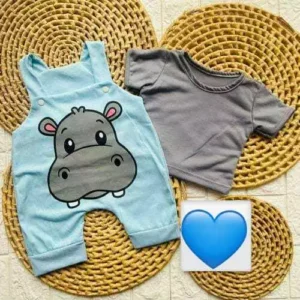 Alternative view of Macacão curto bebê menino + camisa hipopotamo Fofo