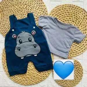 Macacão curto bebê menino + camisa hipopotamo Fofo