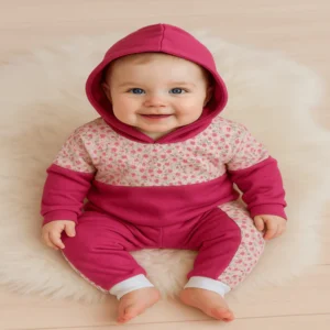 Alternative view of Conjunto de bebe menina blusa manga longa com capuz + calça meia estação estampa variadas