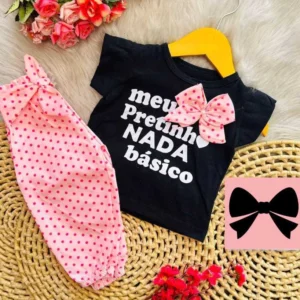 Conjunto bebê menina Calça + Blusa Meu Pretinho Nada Básico - Rosa