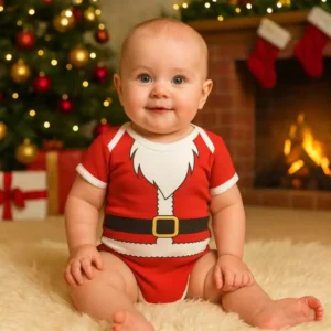 Kit body de bebê menino Natal com gorro Papai Noel