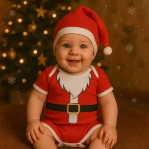 Alternative view of Kit body de bebê menino Natal com gorro Papai Noel