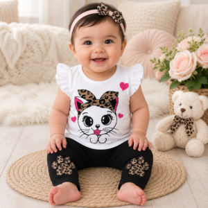 Conjunto Blogueirinha Bebê Menina Gatinha Blusa + Calça Fashion