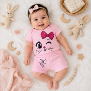 Conjunto Bebê Menina Manga curta moda blogueirinha– Ideal para Dias Frescos