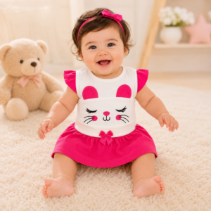 Conjunto romper Gatinha Blusa + Saia para Bebê Menina verão
