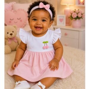 Vestido de Bebê Menina Cereja Fofura Blogueirinha