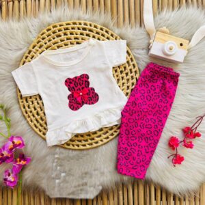 Conjunto bebê menina calça e camiseta ursinho fofo 3 a 6 meses