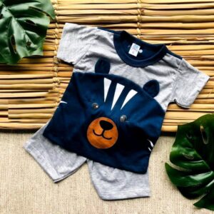 Conjunto de bebê menino short e blusa verão calor 3 a 6 meses blogueirinho temático ursinho