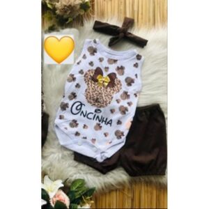 Alternative view of conjunto de bebê menina Body + short e tiara de cabelo minnie oncinha