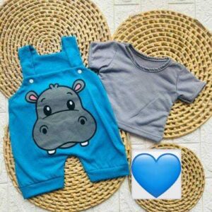 Alternative view of Macacão de bebê menino + camisa hipopotamo Fofo calor verão tematico mesversario 3 a 6 meses