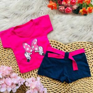 Alternative view of Conjunto  para bebê menina fofinho short blusinha + cinto verão