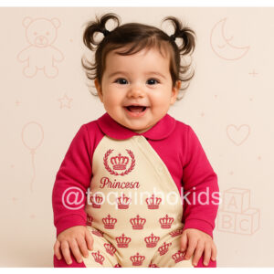 macacão para bebe menina princesa coroa