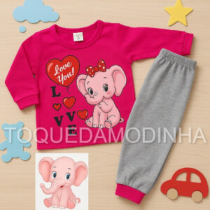 Alternative view of Conjunto Blusa + Calça Para bebe menina roupa de bebe elefantinho luxo