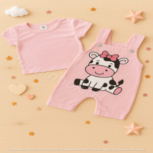 Alternative view of Kit macacão curto + camiseta para bebe menina tematico vaquinha fashion