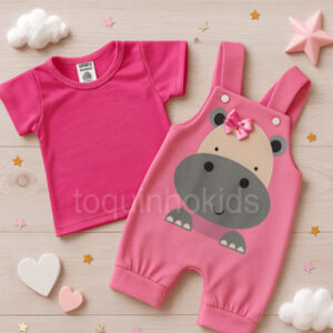 Alternative view of Kit macacão curto + camiseta para bebe menina tematico hipopotamo fashion