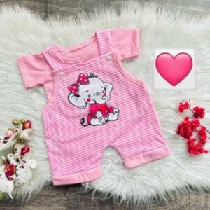 Kit macacão + camiseta elefantinha luxo para bebe menina verão tematico