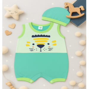kit macacão + touca de bebê menino verão fofo