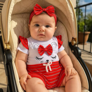 Conjunto de Bebê Menina Verão Calor gatinha Fofinha Temático Mesversário 3 a 6 Meses