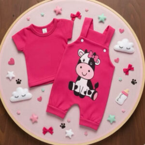 Alternative view of Jardineira macacão romper de bebê menina vaquinha pura fofura