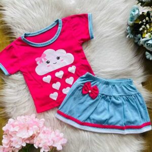 Conjunto romper  bebê menina Blusa + Saia blogueirinha verão calor