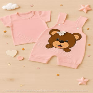 Alternative view of Kit macacão curto + camiseta para bebe menina tematico ursinha fashion