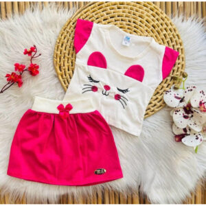 Alternative view of Conjunto romper Gatinha Blusa + saia para bebê menina verão calor