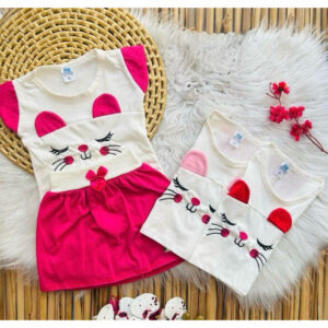 Conjunto romper Gatinha Blusa + saia para bebê menina verão calor