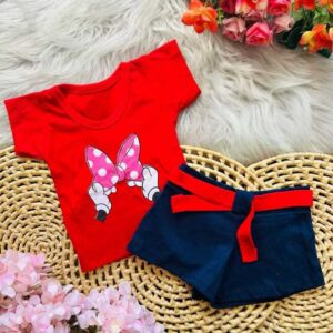 Conjunto  para bebê menina fofinho short blusinha + cinto verão