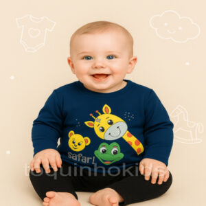 Conjunto de bebê menino calça e blusa meia estação safari baby