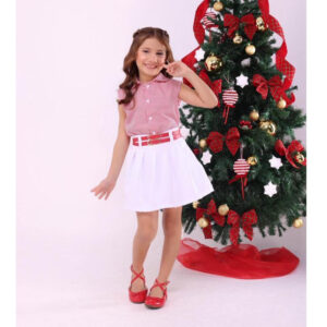 conjunto infantil menina - short saia luxo lançamento natal ano novo