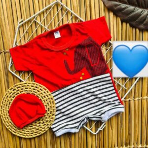 Kit jardineira + boné Elefantinho para bebê menino roupa de verão para menino calor