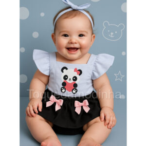 Jardineira temático mesversario menina Festa ensaio Book temático bebê Menina pandinha