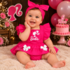 Romper Jardineira Temático Mesversario Bebê Menina Barbie