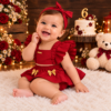 Romper Jardineira Temático Mesversario Menina Festa ensaio Book Temático Natal