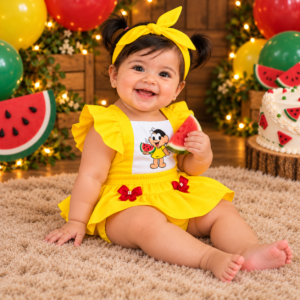 Jardineira Romper Body Bebe Menina Luxo Festa Vestidinho Mesversario Temático Magali