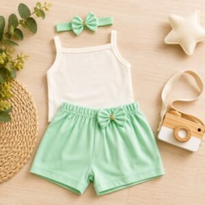 Conjunto de Bebê Menina + Faixa de cabelo Verão Calor Blogueirinha - Verde