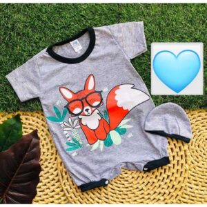 Kit Macacão para bebê curto com  touca raposa de bebê menino