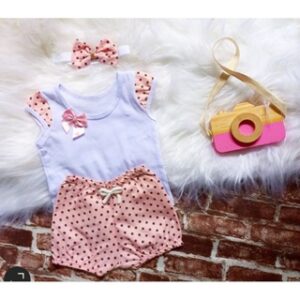 Alternative view of conjunto para bebê menina blusa short + tiara luxo roupa de calor Para Bebê Menina verão fashion