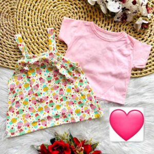 Vestido Romper Cupcake Rosa de Bebê Menina Verão Algodão 6 a 9 Meses Passeio