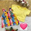 Vestido Romper Ursinho Amarelo de Bebê Menina Verão Algodão 6 a 9 Meses Passeio