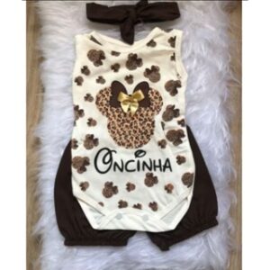 Alternative view of conjunto de bebê menina Body + short e tiara de cabelo minnie oncinha