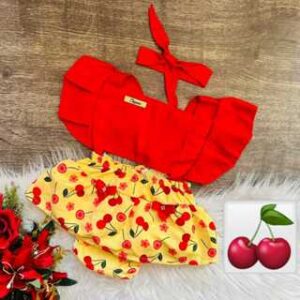 Alternative view of Romper Body Bebe Menina Luxo Festa Vestidinho Mesversario Temático cereja