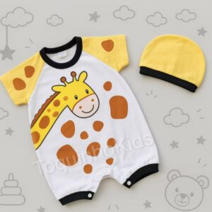 Kit Macacão para bebê girafa  com touca