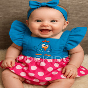 Romper Jardineira temático mesversario menina galinha pintadinha