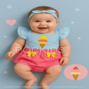 Alternative view of Jardineira Romper Body Bebe Menina Luxo Festa Vestidinho Mesversario Temático sorvetinho